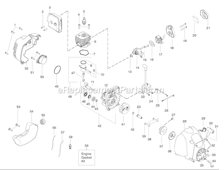 Engine Diagram and Parts List for Type 1 Weed Eater Trimmer